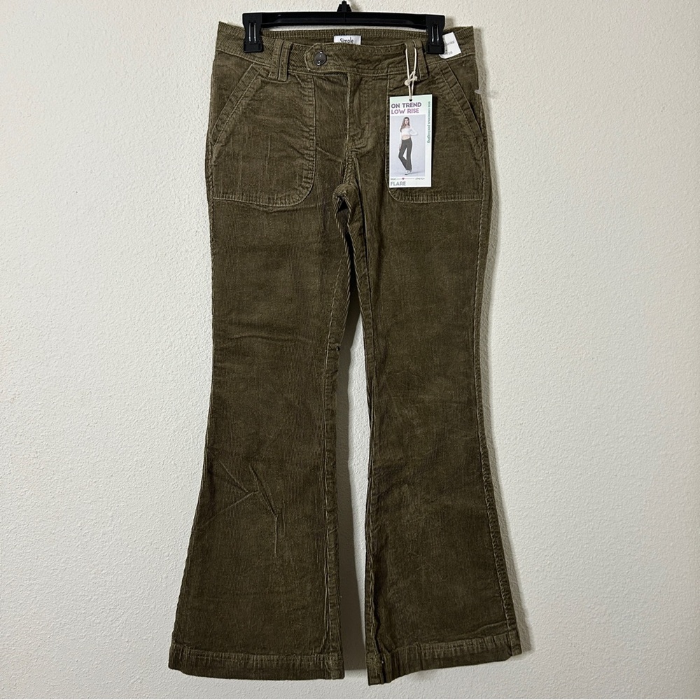 Simple Society Low Rise Flare Corduroy Pants Women’s 7/28 NWT Olive Brown Casual